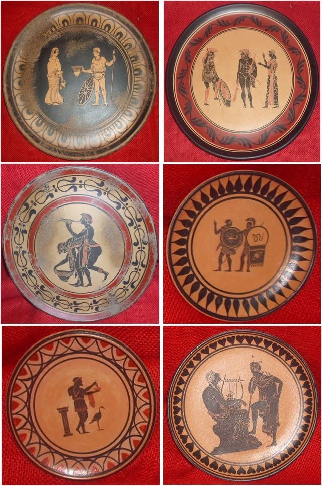 Piatti decorativi con figure e motivi di ispirazione classica
